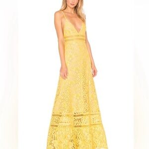 Lovers + Friends Yellow Lace Maxi Sabrina Dress